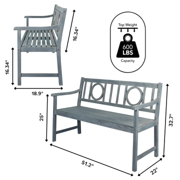 Apollo Circle-Back 600-Lbs Support Acacia Wood Outdoor Garden Patio Bench - JONATHAN Y